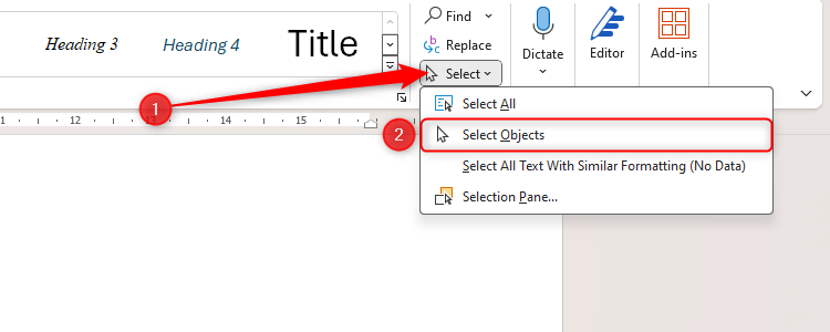 As ferramentas Selecionar e Selecionar objetos na guia Início do Microsoft Word.