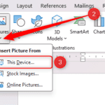 Um documento do Microsoft Word, com o menu Imagens aberto na guia Inserir e Este dispositivo selecionado.