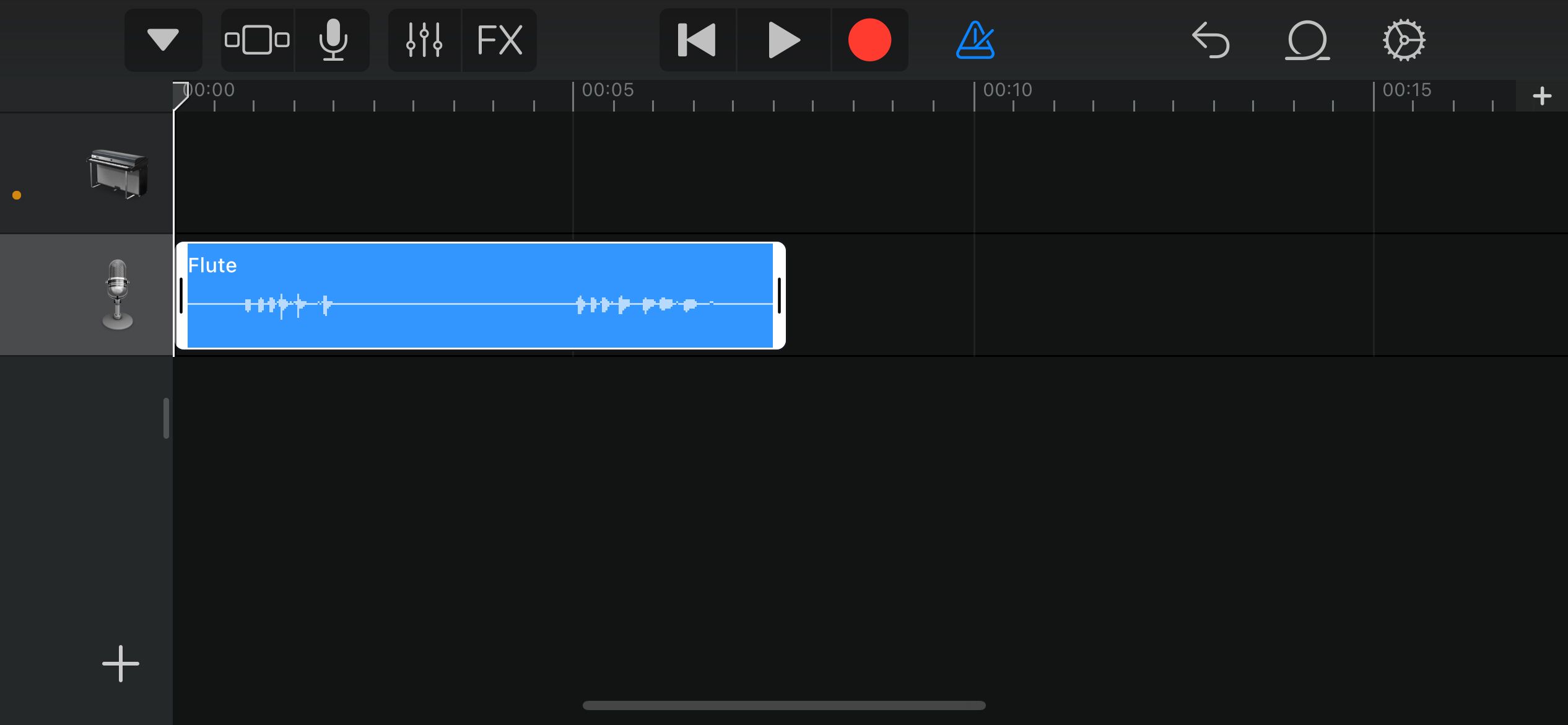 Reduzindo a duração de uma faixa no Garageband.