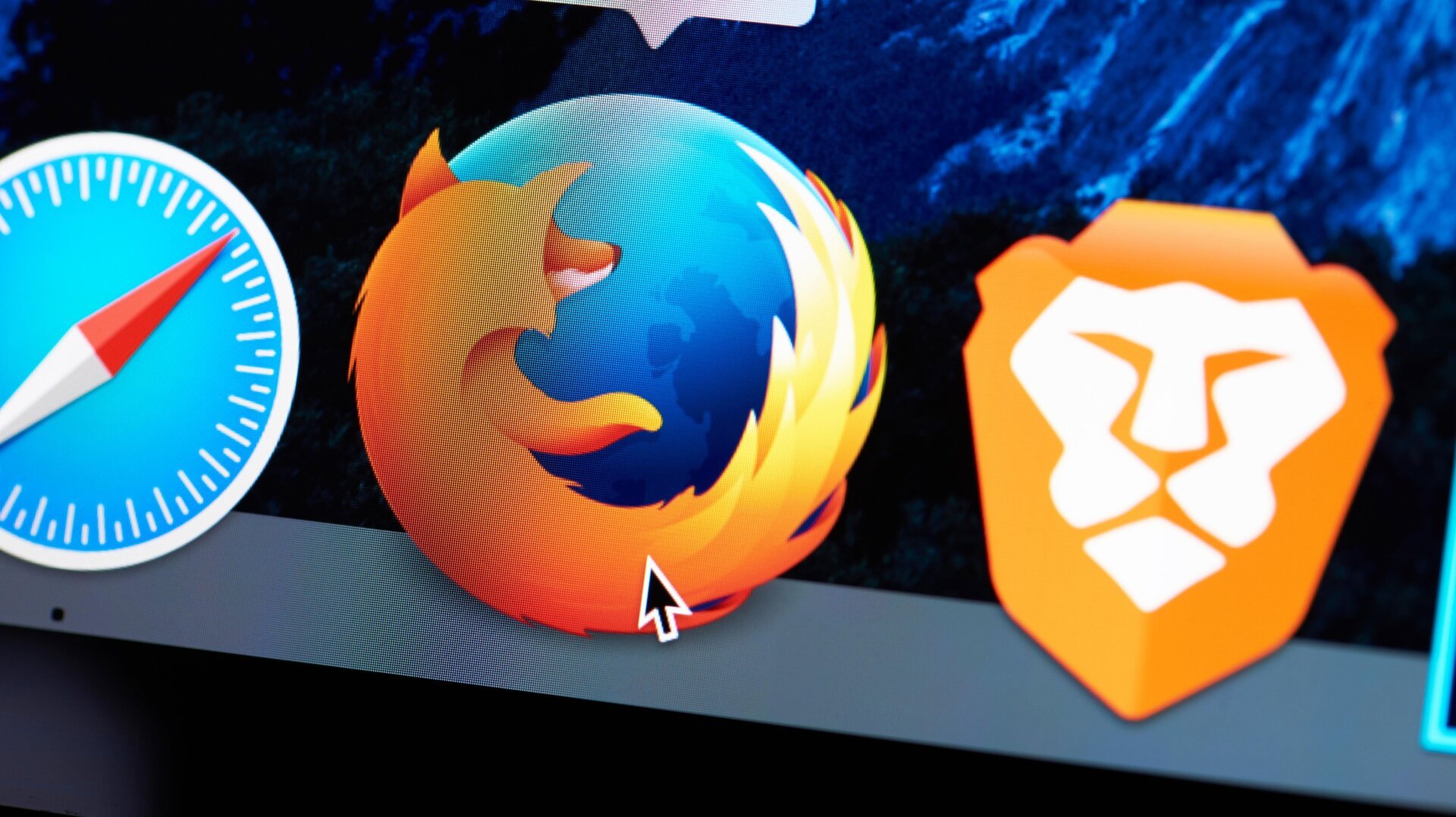 Uma imagem do Mac mostrando os ícones dos navegadores Firefox e Brave.