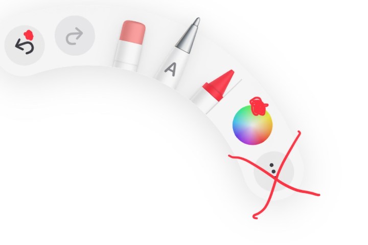 Comprei um Apple Pencil Pro para meu novo iPad e encontrei um grande problema Paleta de ferramentas Apple Pencil Pro para canhotos marcada com pontos onde os controles precisam ser tocados para serem ativados corretamente.