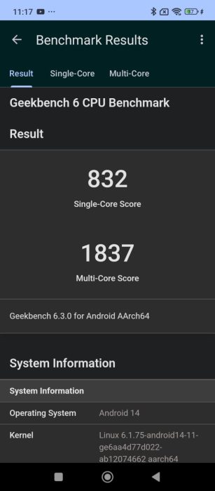 Resultado do Geekbench