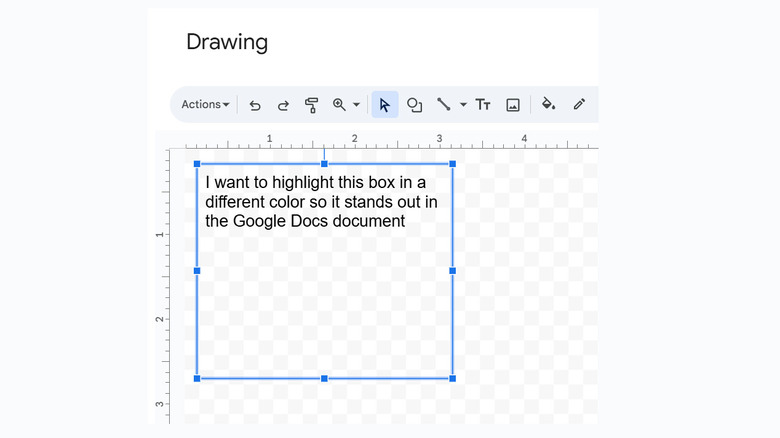 Janela de desenho do Google Docs com caixa de texto