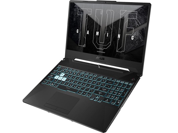 O laptop para jogos Asus TUF F15 com a tela aberta.