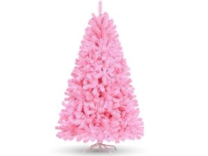 A árvore de Natal artificial rosa Funcid de 6 pés em um fundo branco.