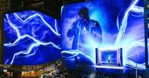 A photo of Snoop Dogg performing in Times Square.