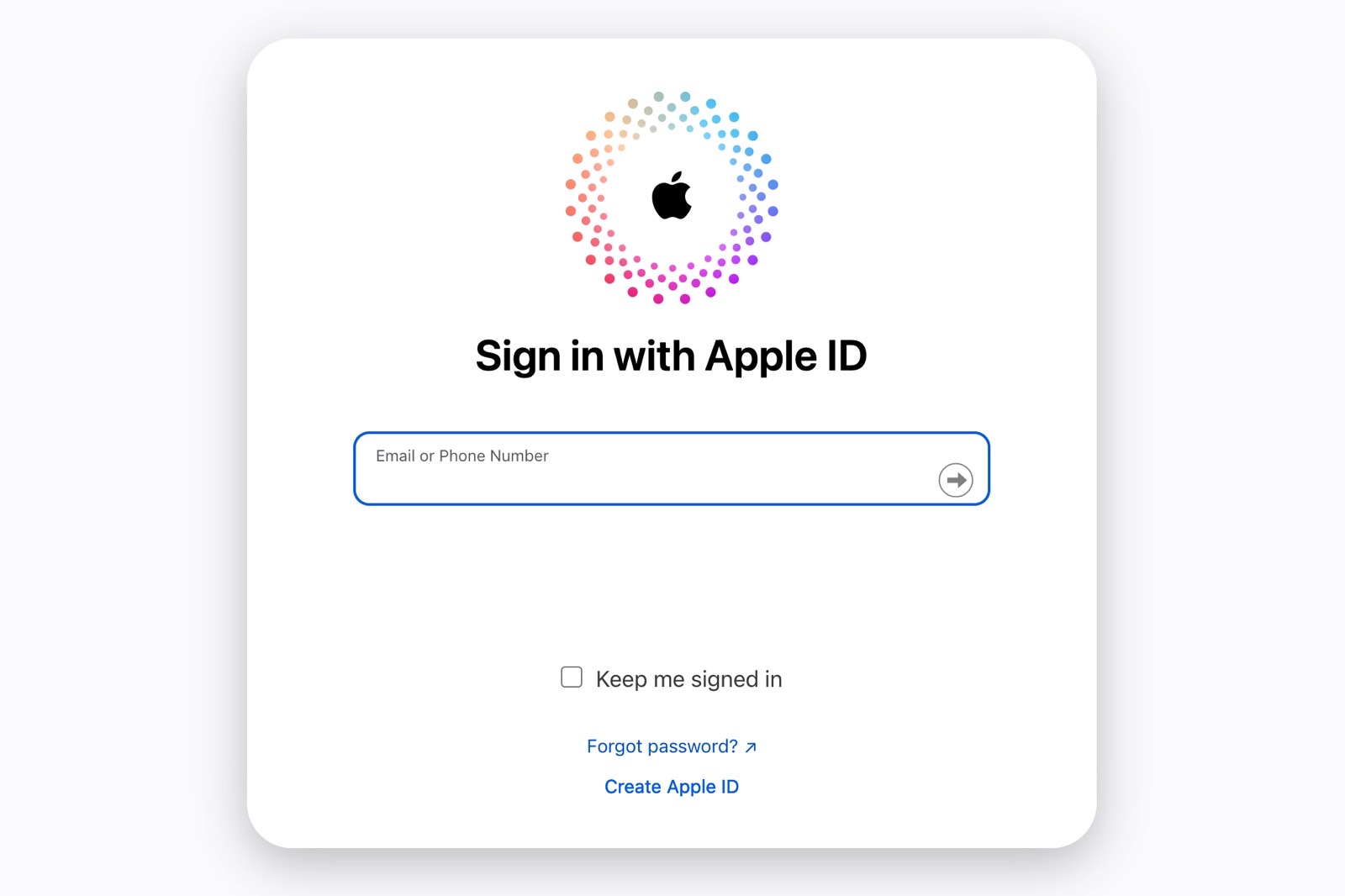 Fazendo login no meu ID Apple em iCloud.com.