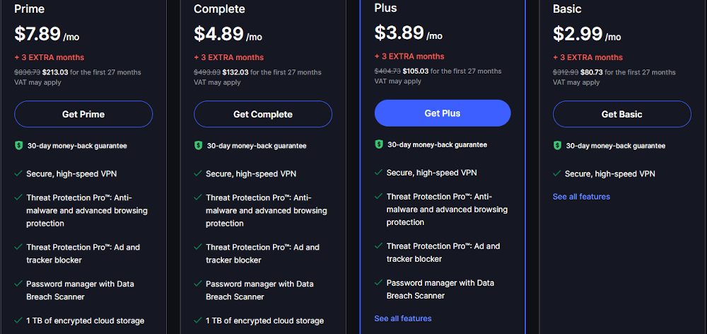 As opções de preços NordVPN.