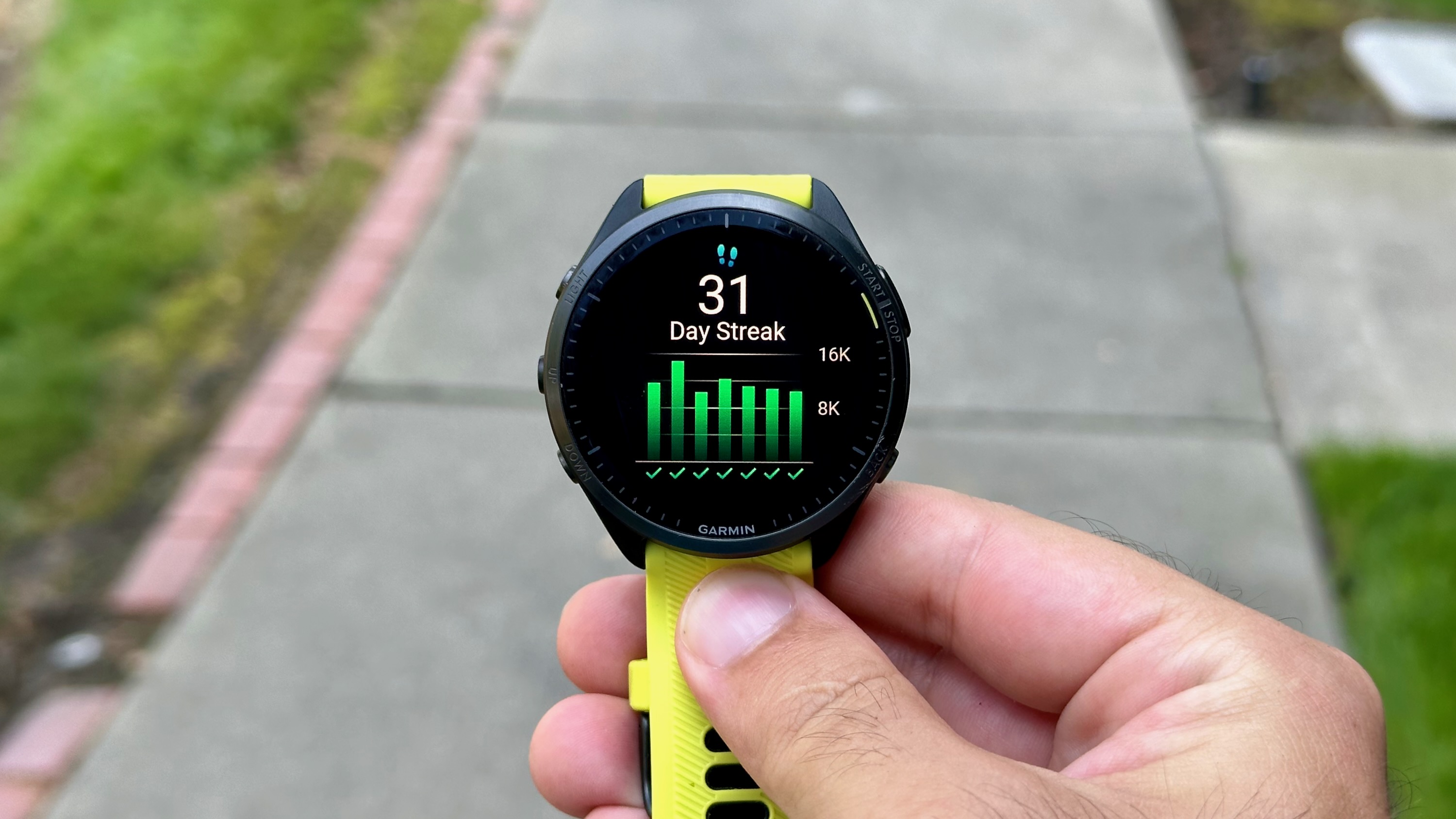 Um gráfico de sequência de caminhada de 31 dias no Garmin Forerunner 965