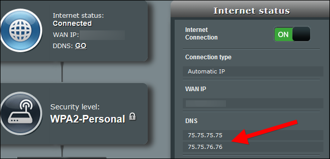 Servidores DNS em uma página de configurações do roteador.