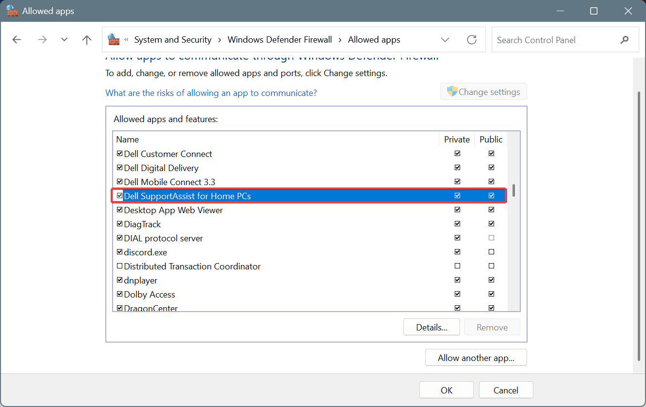 colocar o SupportAssist na lista de permissões para corrigir erros inesperados de obtenção de drivers e downloads do Dell SupportAssist