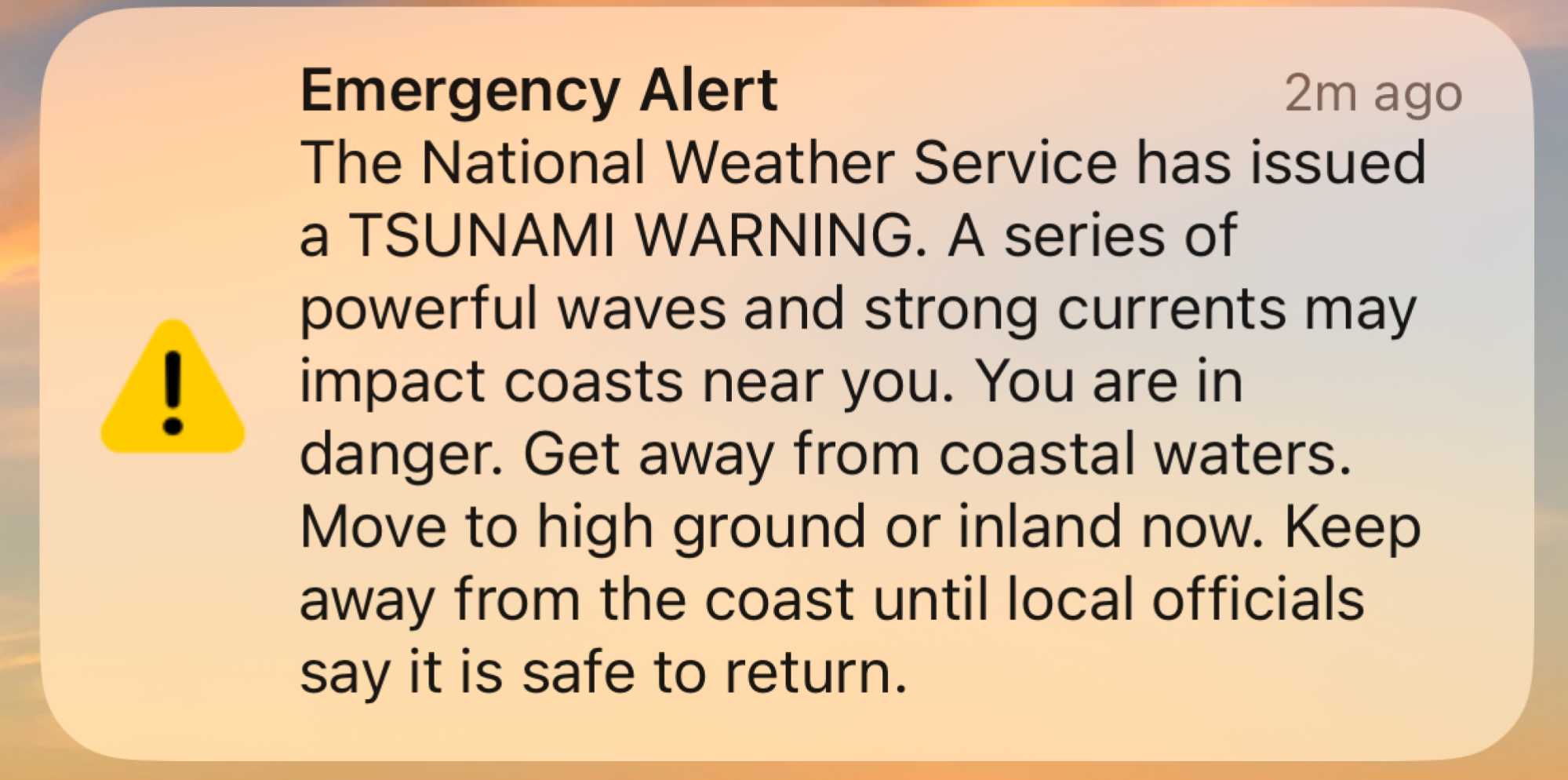 Texto do alerta de emergência de tsunami recebido pelo autor.