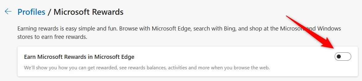 Desativando o Microsoft Rewards no Microsoft Edge.