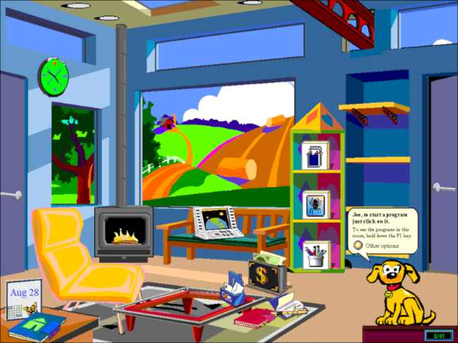 Área de trabalho do quarto infantil do Microsoft Bob.