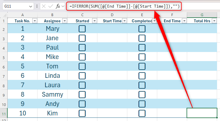 Uma célula em uma tabela do Excel contendo uma fórmula SOMA incorporada na função SEERRO.