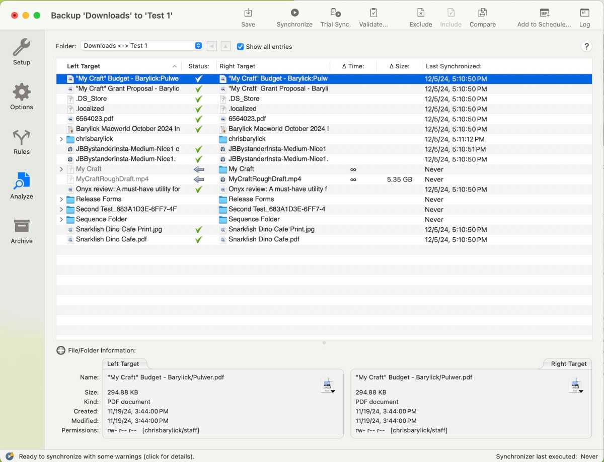 Configurando um backup de teste no ChronoSync