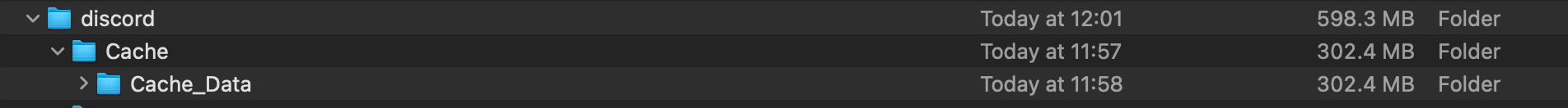 O cache do Discord na pasta Biblioteca.