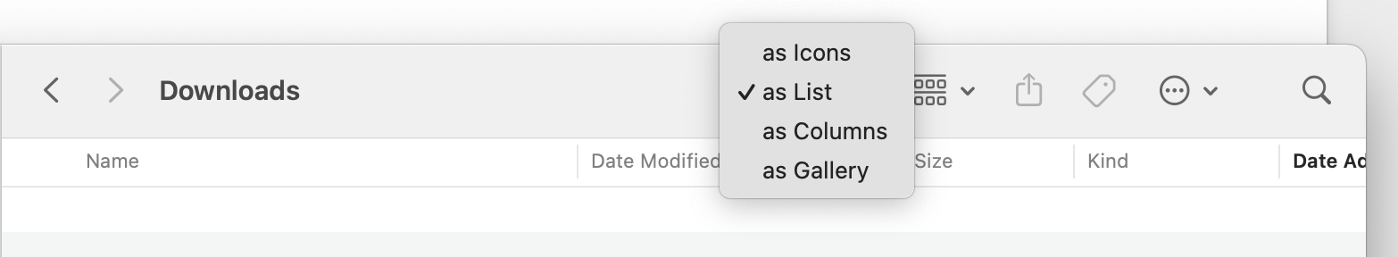 Uma captura de tela das visualizações no macOS Finder.