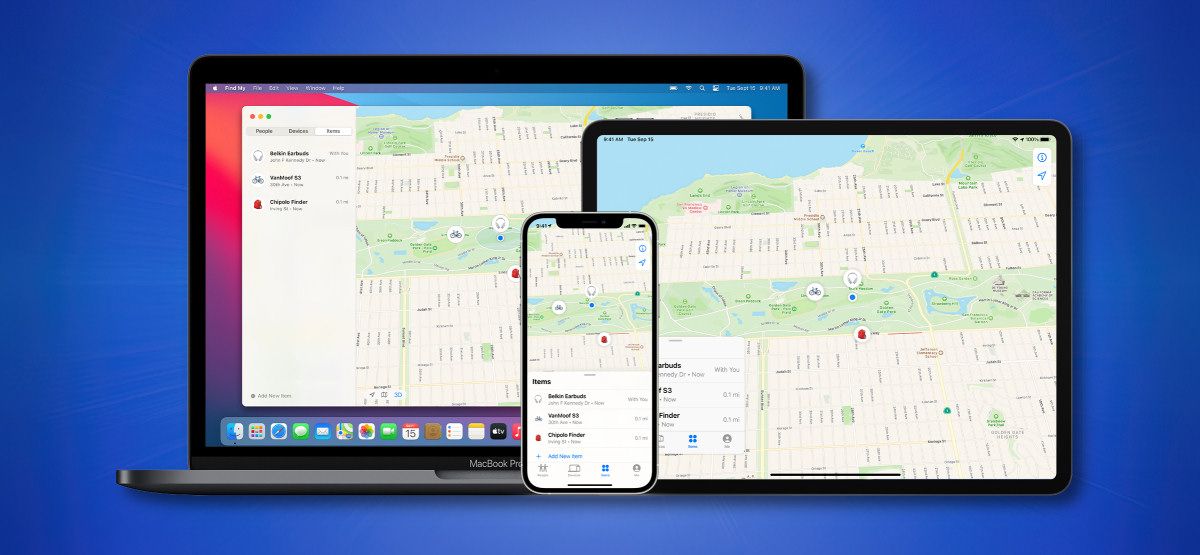 Find My Network da Apple em execução em dispositivos Apple Hero