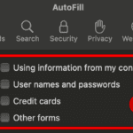 Desativando permissões de preenchimento automático nas configurações do Safari.