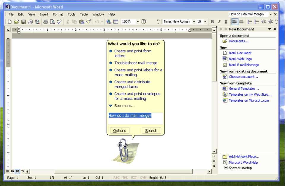 Um exemplo do Clippy, o Microsoft Assistant, no Microsoft Office.