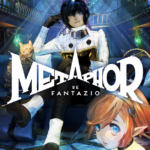 Key art from Metaphor: ReFantanzio featuring a blue haired boy wearing a white coat sitting on a throne behind the text “Metaphor: ReFantanzio” with a small woman with red hair in the foreground.