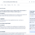 Um usuário da Pesquisa Google buscando confirmação de que o bicarbonato de sódio pode engrossar a sopa e recebendo isso de uma visão geral da IA