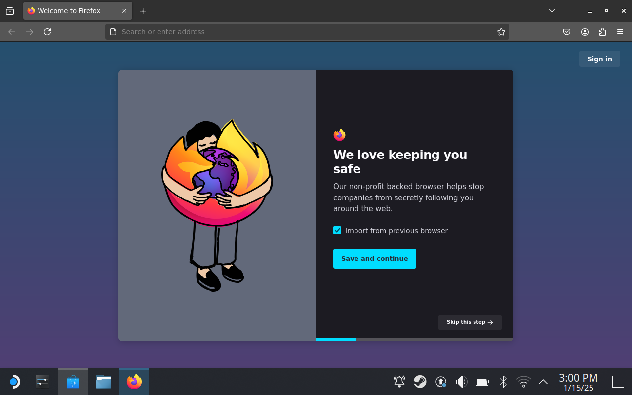Firefox aberto no modo Steam Desktop.-1