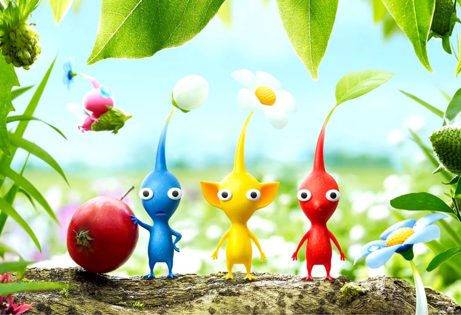 Pikmin em pé em um galho.