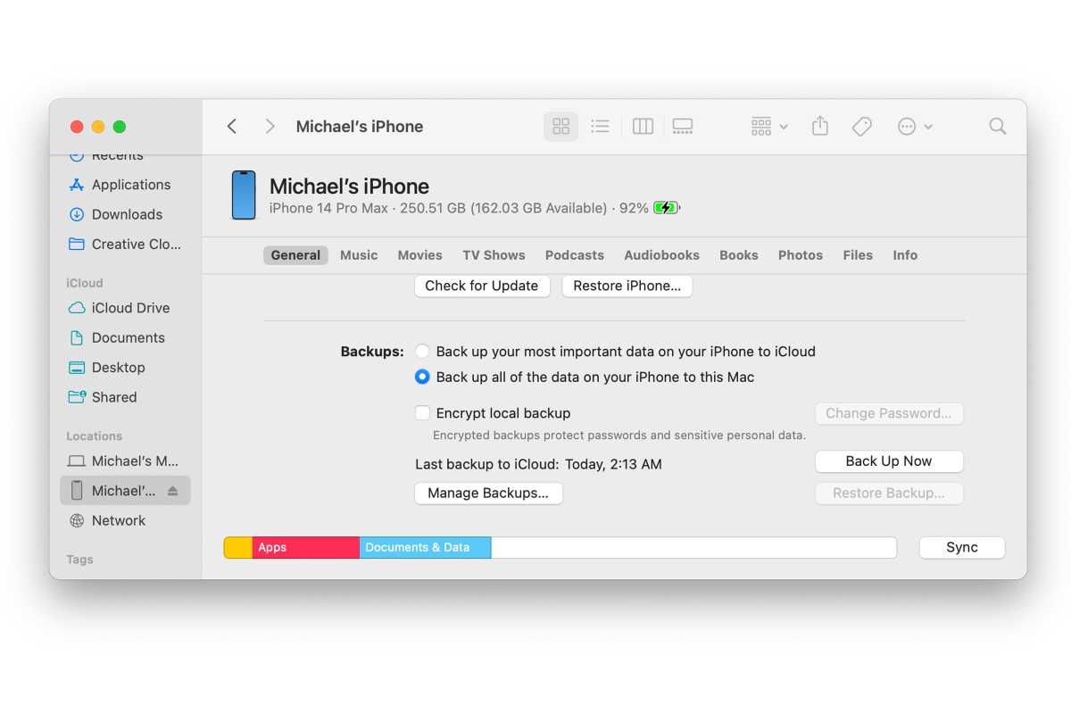 Backup do iPhone em um Mac