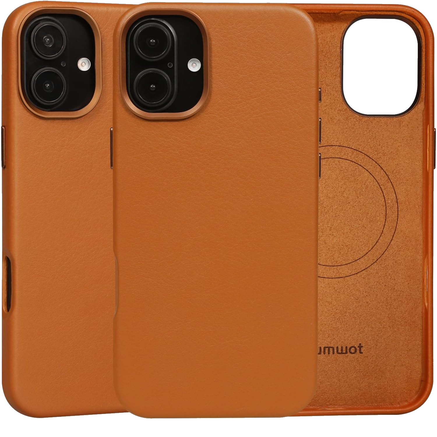 capa para iphone 16 plus de couro genuíno de flor integral rumwot