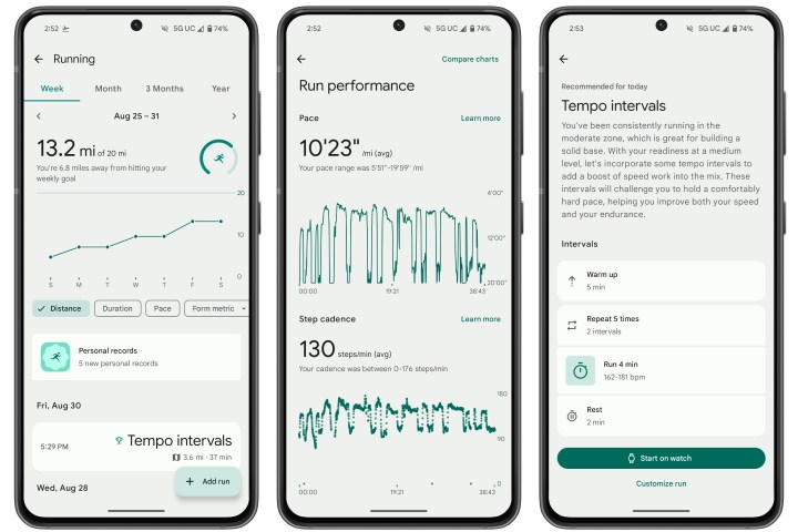 Executando o painel do Google Pixel Watch 3.