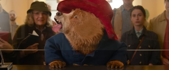 Paddington pressionando o rosto contra o vidro "Paddington no Peru."