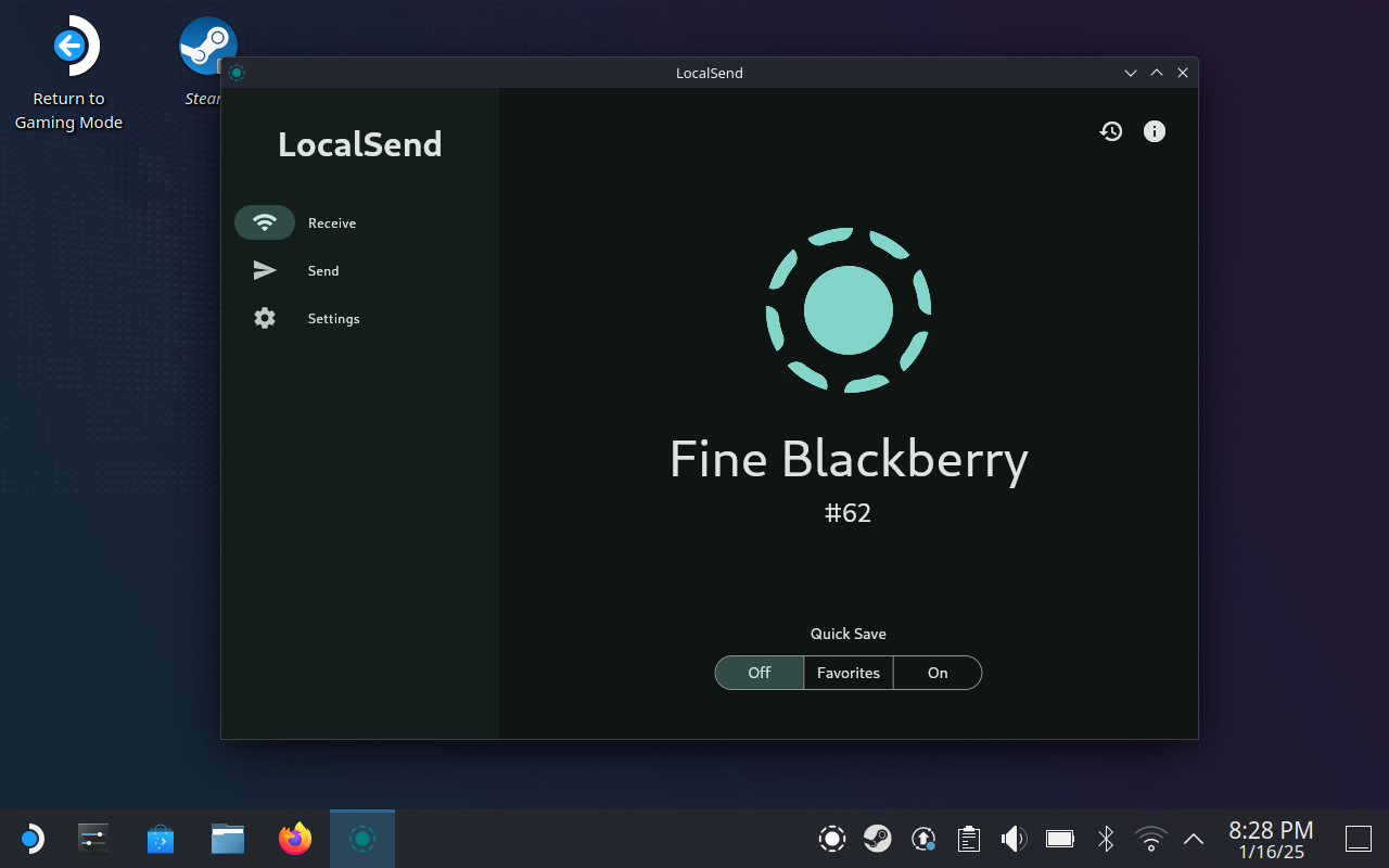 LocalSend rodando no SteamOS.