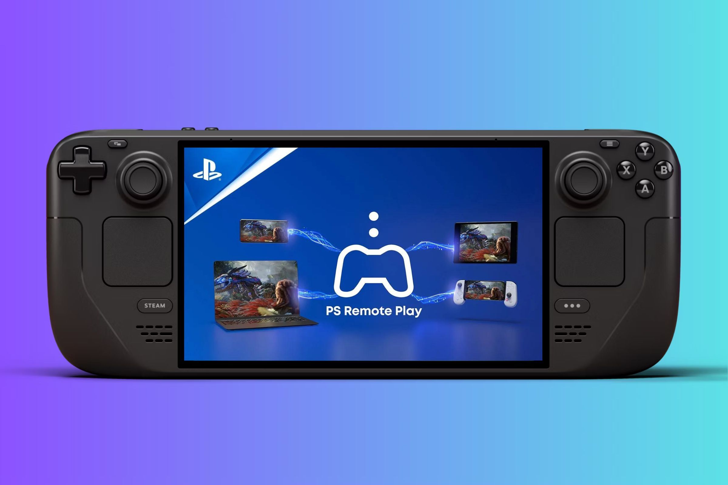 O Steam Deck com PlayStation Remote Play exibido nele. 