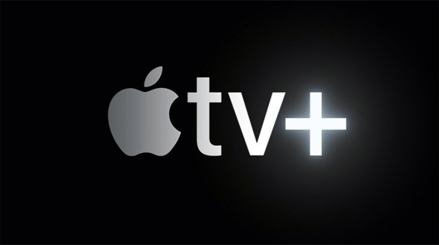 Logotipo da Apple TV+ com um sinal de mais brilhante, apresentando o logotipo da Apple e o texto “tv” em um fundo preto.