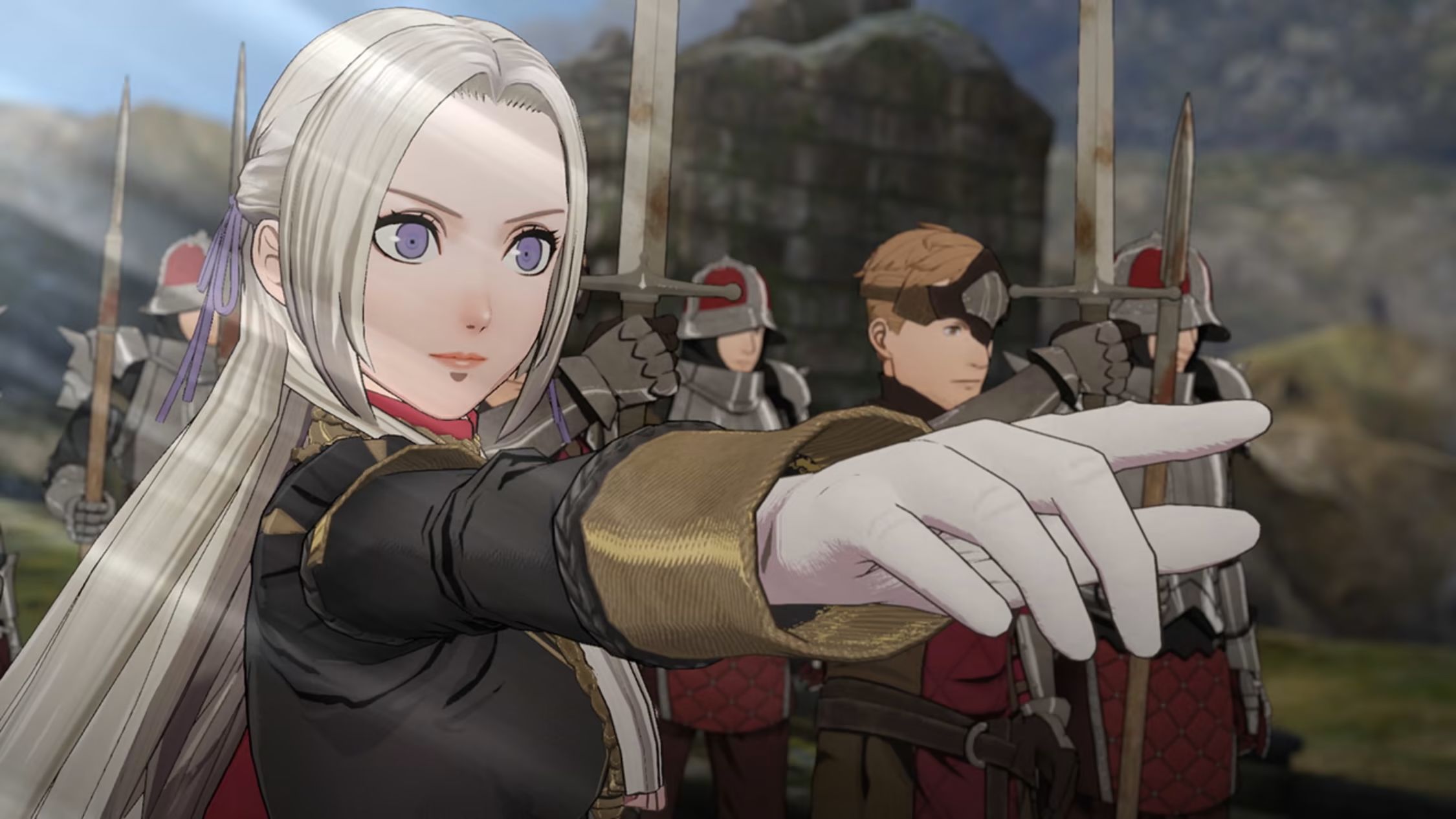 Edelgard apontando em Fire Emblem Three Houses.