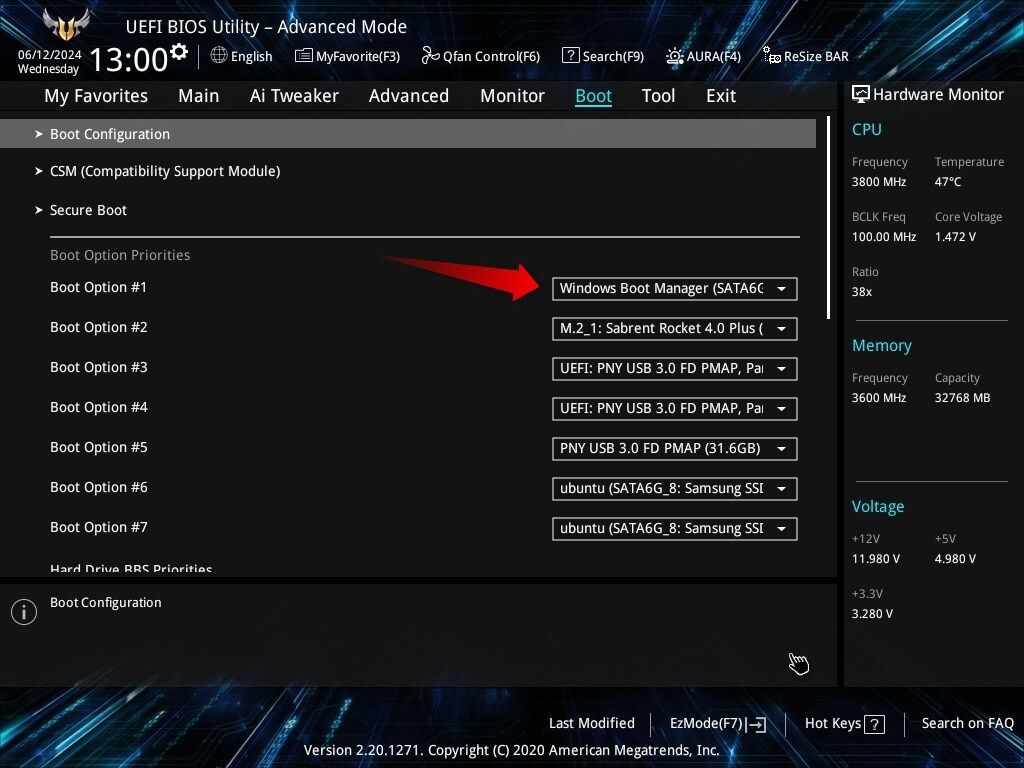 Alterando a ordem de inicialização no BIOS.