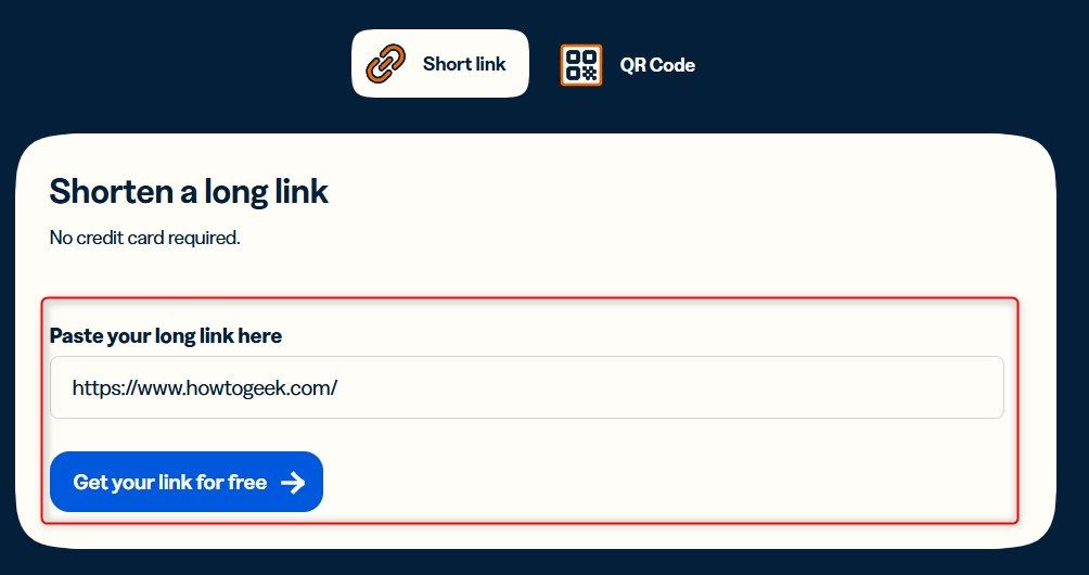 Serviço de encurtador de URL Bitly para encurtar um link longo.