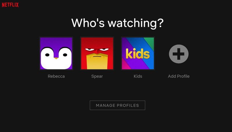 Página de gerenciamento de perfil da Netflix