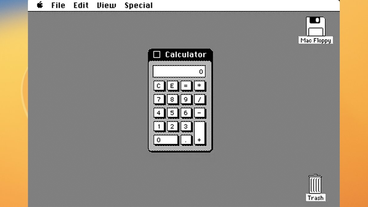 Os primeiros Macs também tinham seu próprio aplicativo Calculadora em preto e branco.