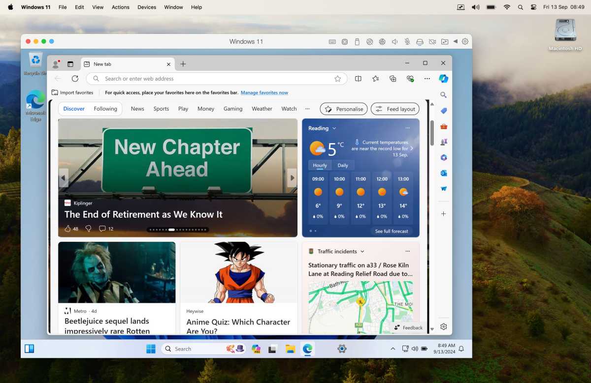 Parallels 20 Running Edge Browser