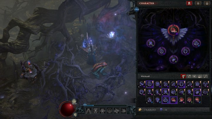 Menu de poderes de bruxaria em Diablo 4.